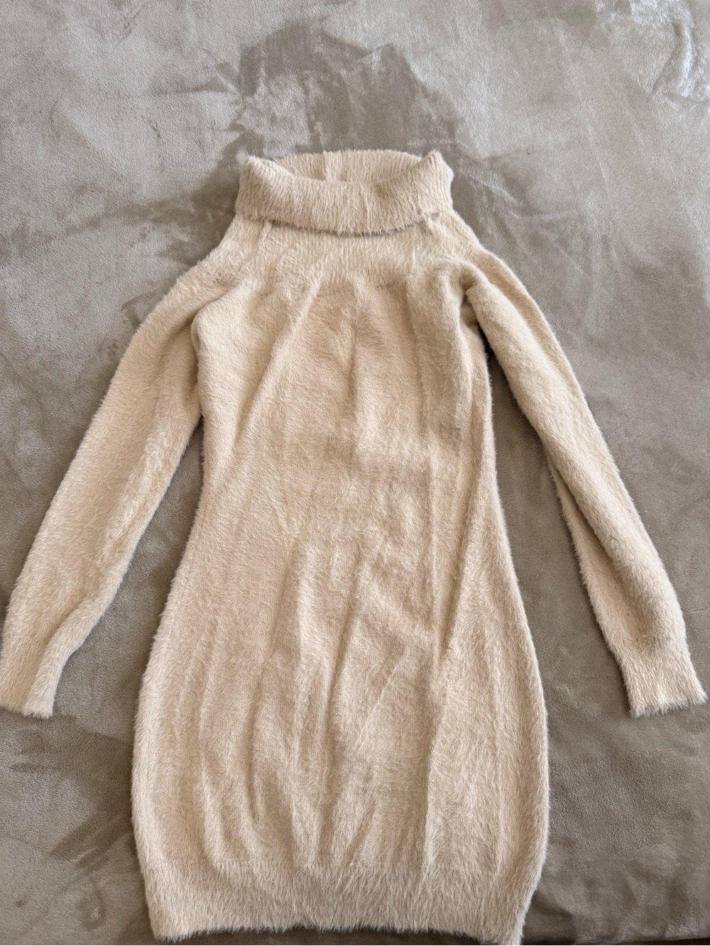 Cozy Cream Faux-Fur Turtleneck Mini Dress